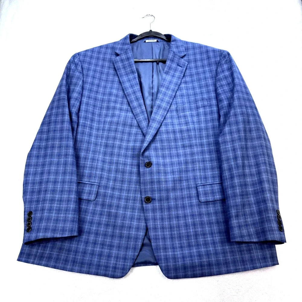 Ralph Lauren Blazer Men 50R Blue Plaid Wool Blend 2 Button Notched Dual Vented